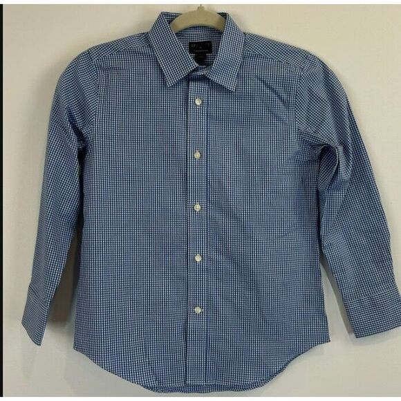 Crewcuts Shirt Boys 8‎ Thompson Gingham Plaid Blue Check  Button Up Preppy Party - Picture 1 of 12
